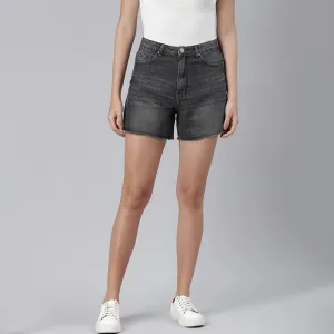 Grey Acid Wash Raw Hem Jeans Shorts