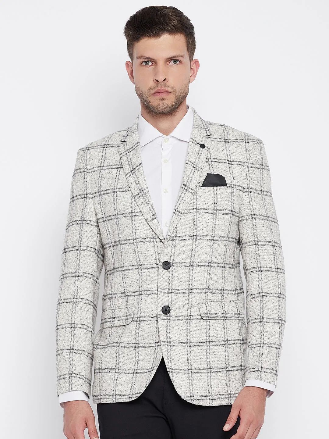 Grey Checked Notched Lapel Blazer