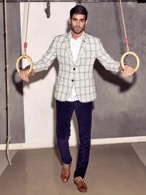 Grey Checked Notched Lapel Blazer