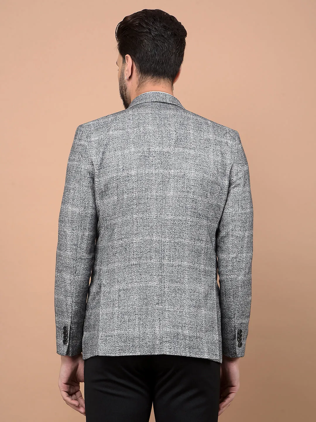 Grey Checked Single Breasted Blazer