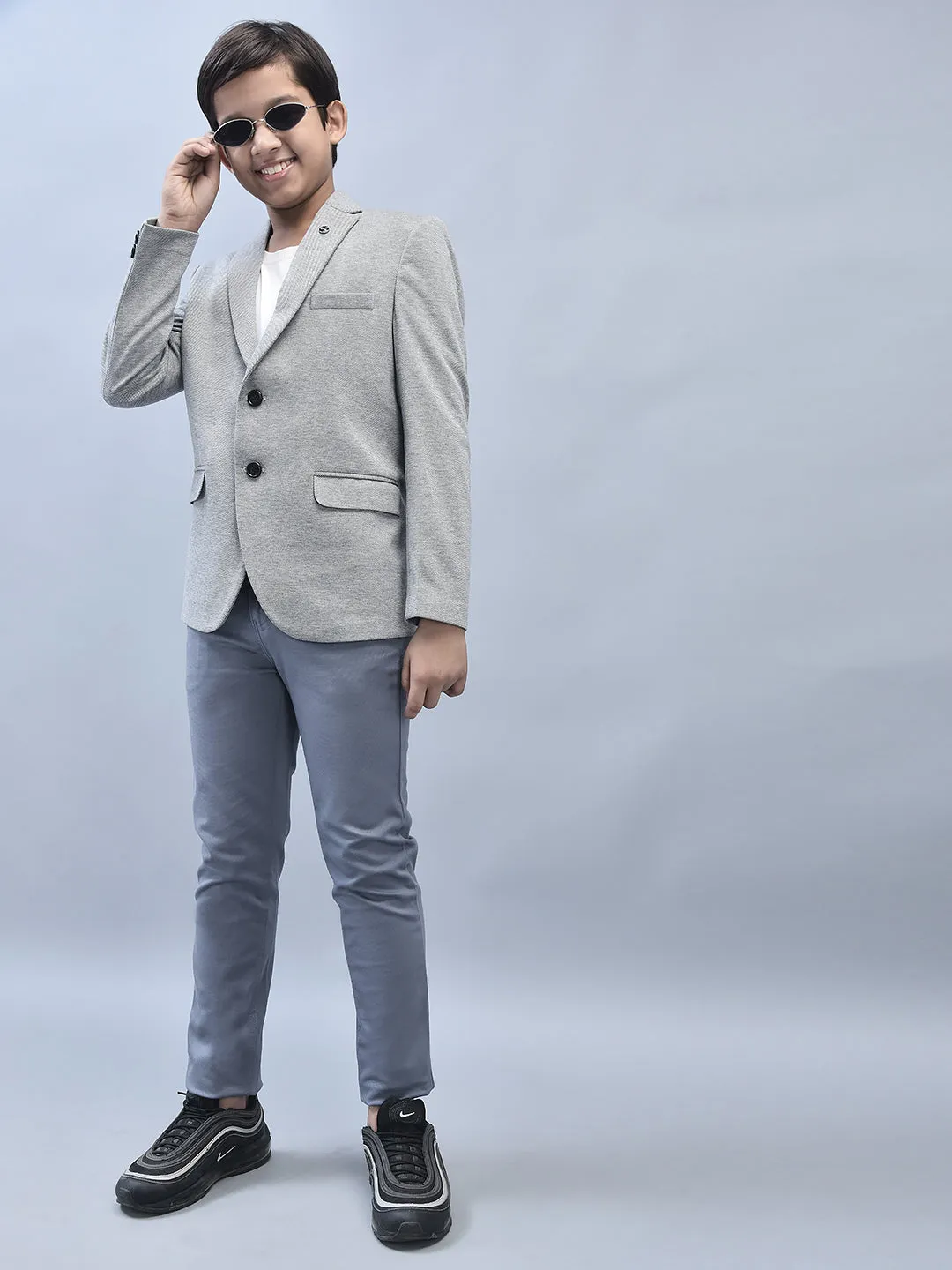 Grey Single Breasted Blazer