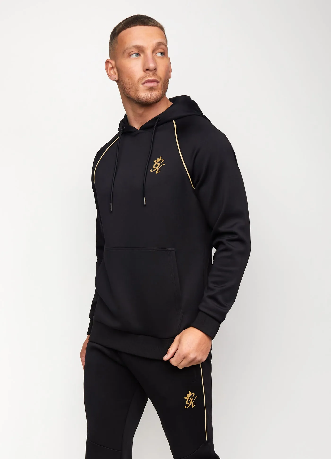 Gym King Piped Poly Hoodie Black/Gold