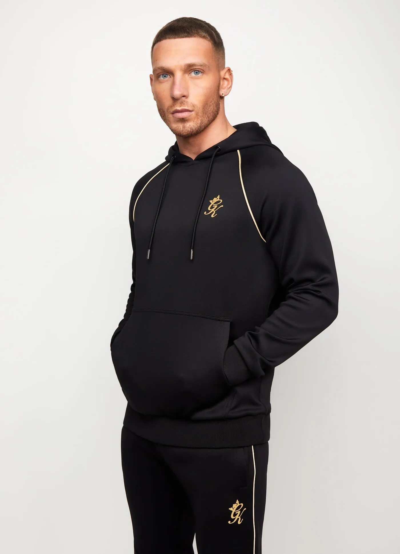 Gym King Piped Poly Hoodie Black/Gold