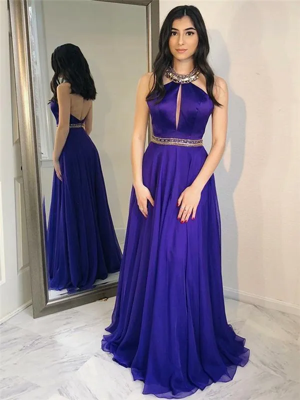 Halter A-line Prom Dresses, Chiffon Prom Dresses, Backless Prom Dresses, Long Prom Dresses, BG0419