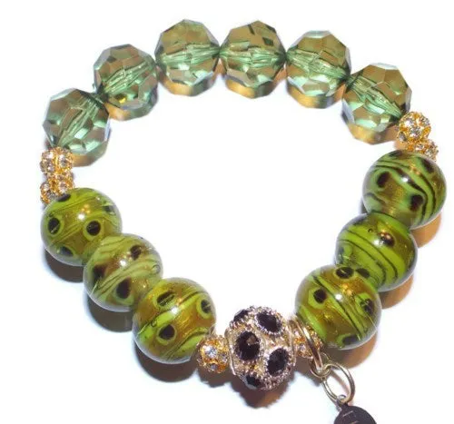Handmade green glass bead stack stretch bracelet, The green bracelet, Elaini Arthur bracelet collection