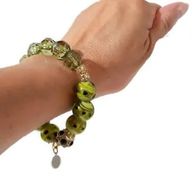 Handmade green glass bead stack stretch bracelet, The green bracelet, Elaini Arthur bracelet collection