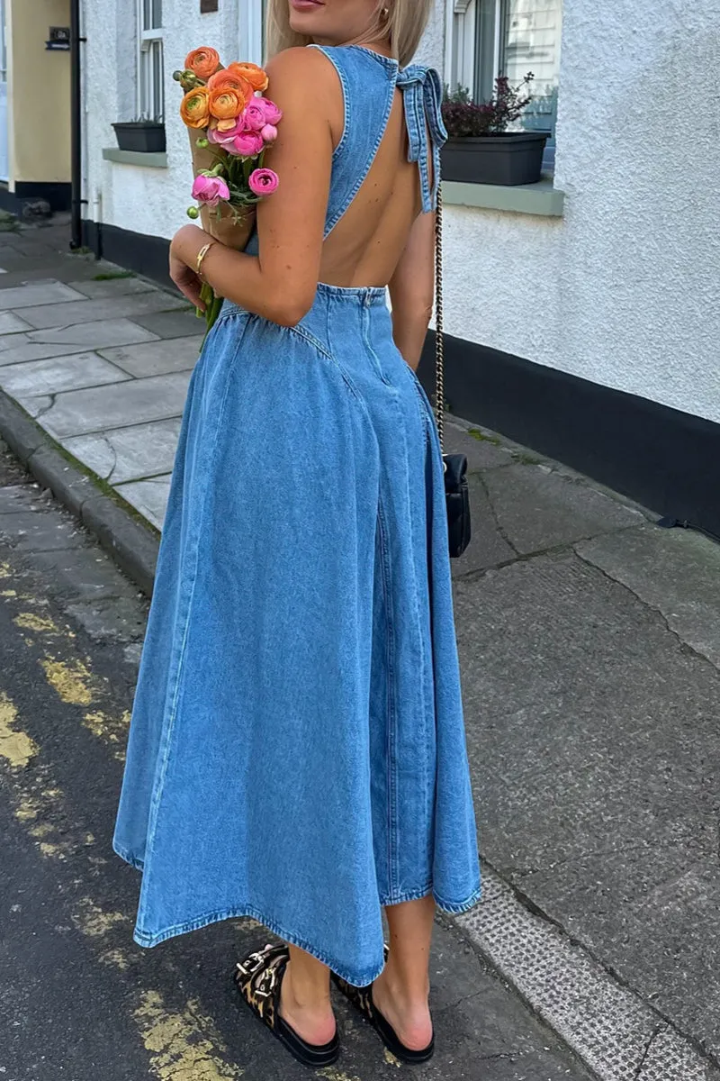 HBZ1305 Sleeveless Denim Midi Dress
