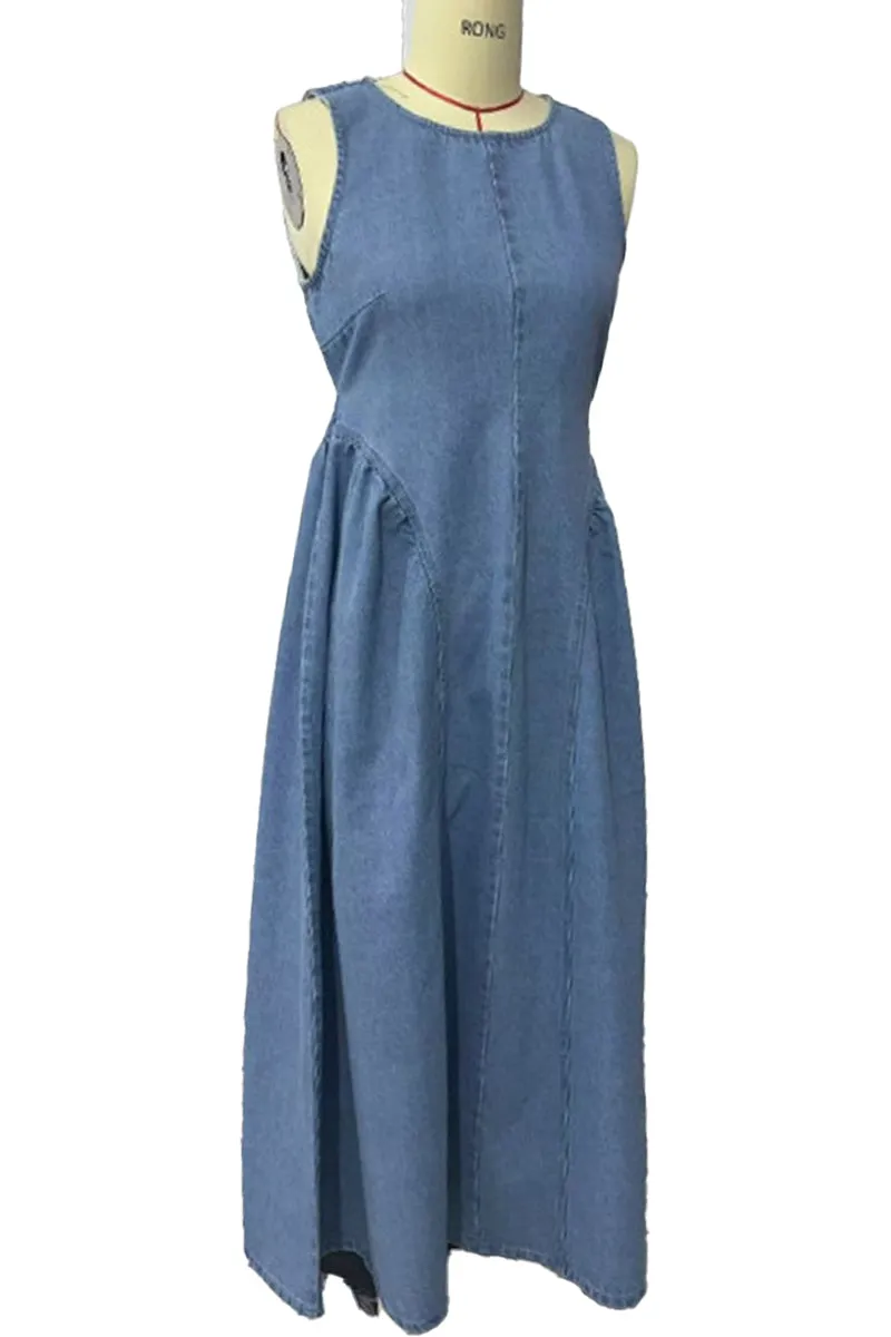 HBZ1305 Sleeveless Denim Midi Dress