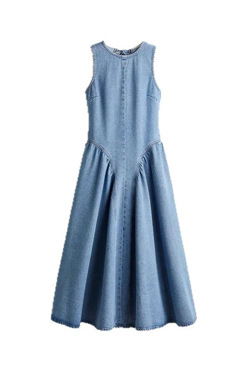 HBZ1305 Sleeveless Denim Midi Dress