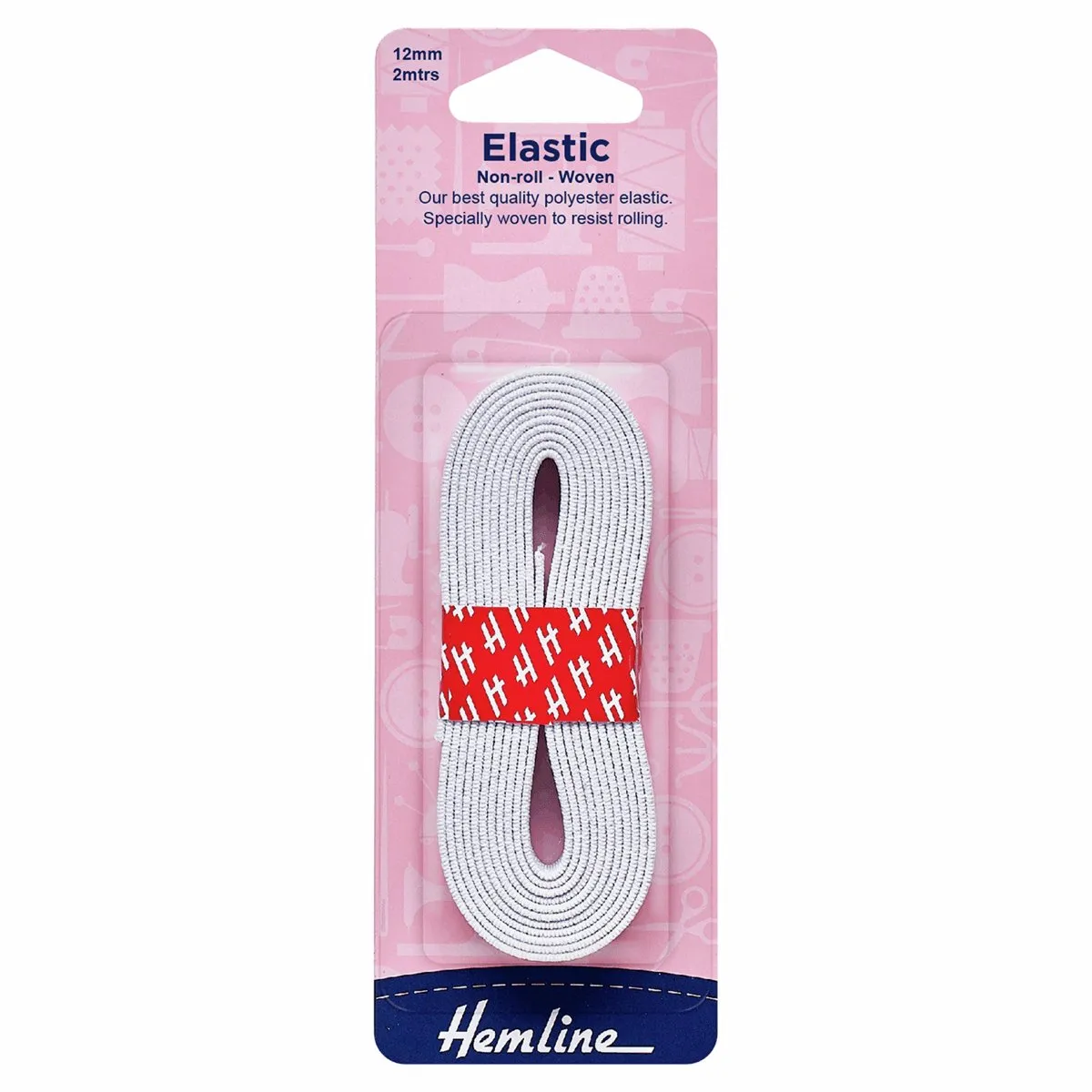 Hemline Woven Elastic - Non-roll - 12mm - White