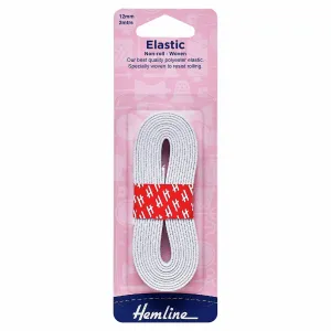 Hemline Woven Elastic - Non-roll - 12mm - White