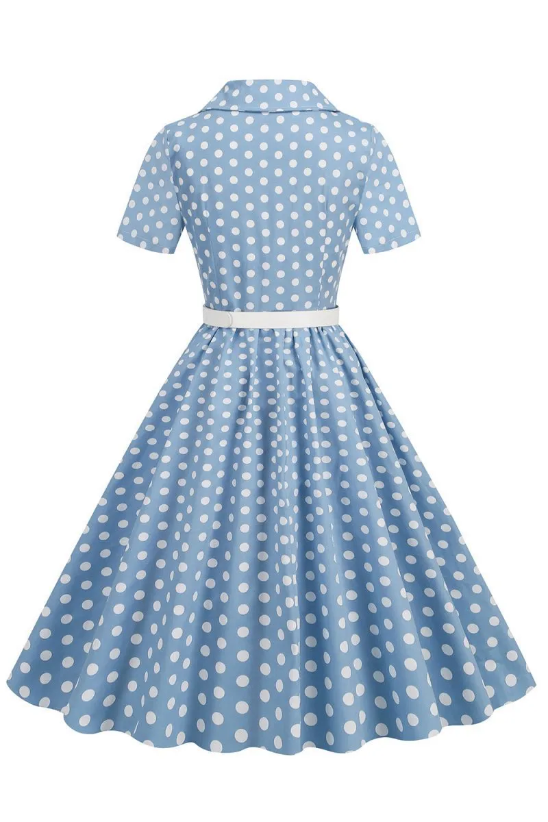Hepburn Style V Neck Polka Dots 1950s Dresses