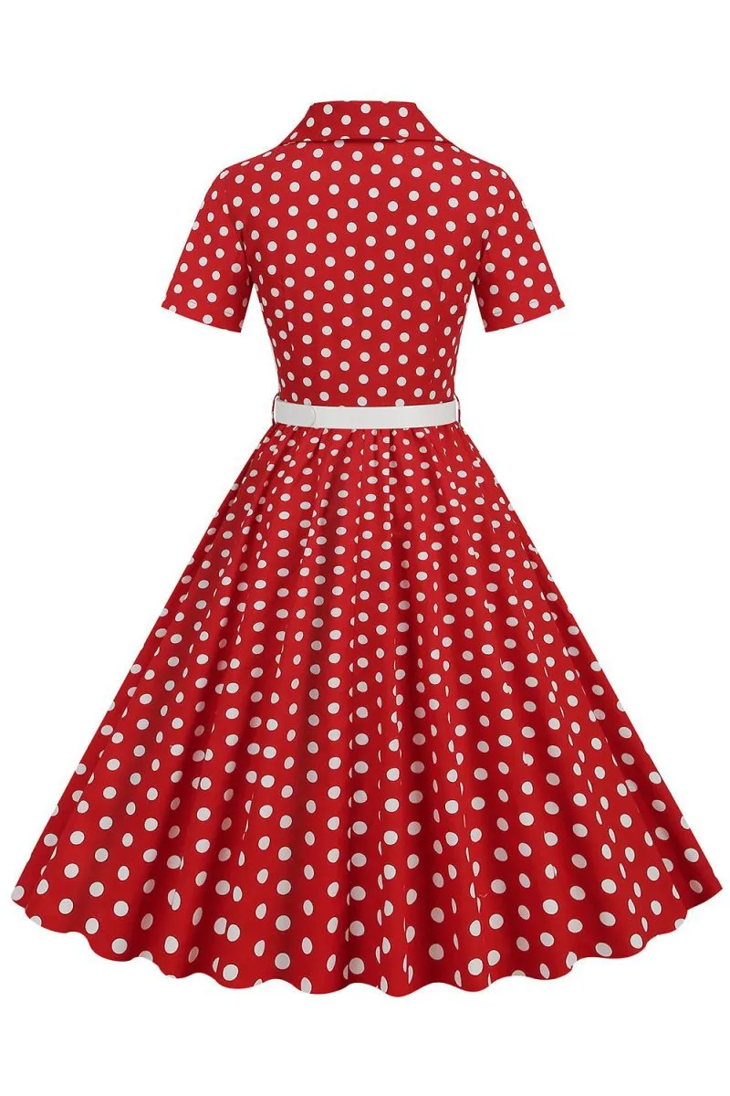 Hepburn Style V Neck Polka Dots 1950s Dresses