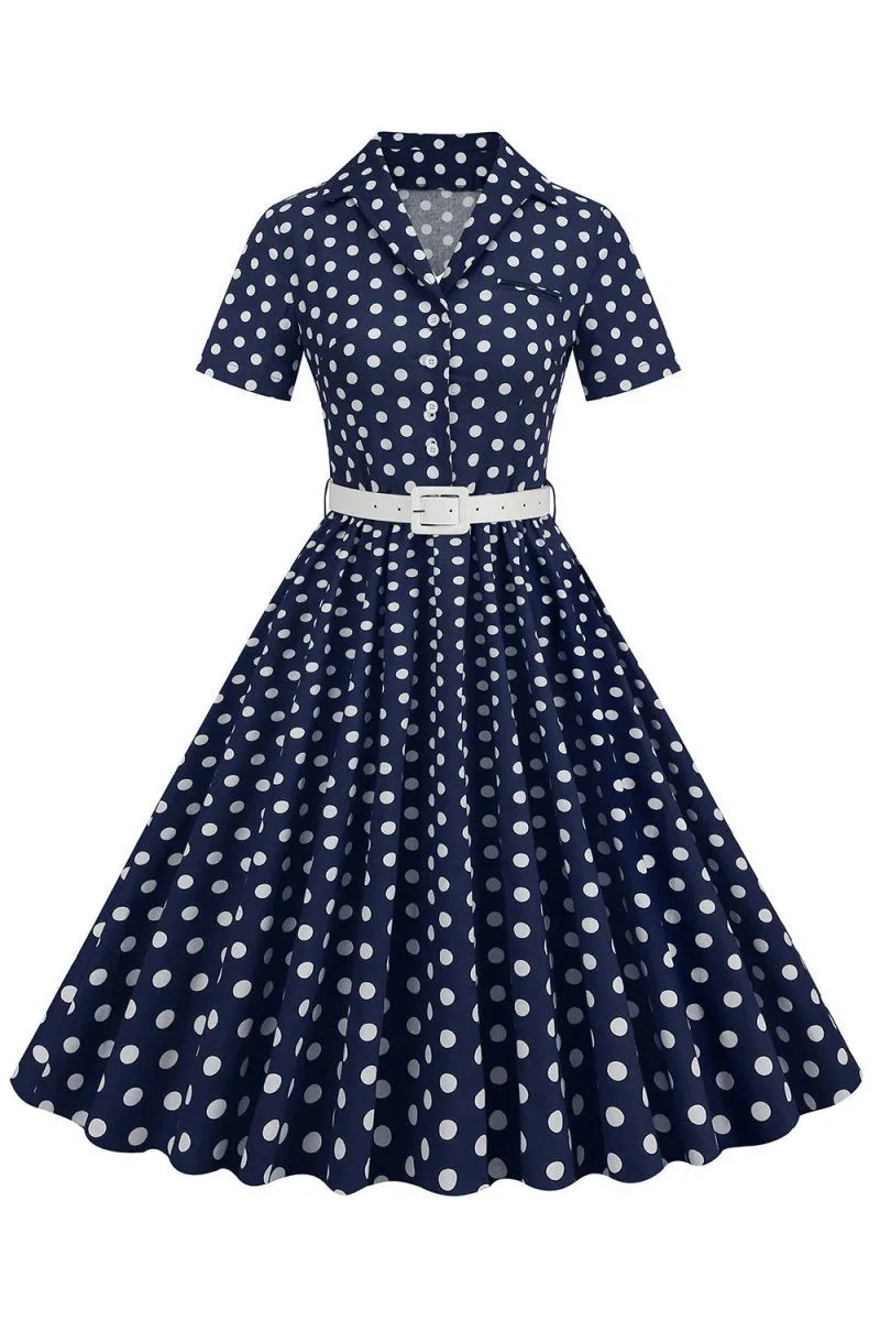 Hepburn Style V Neck Polka Dots 1950s Dresses