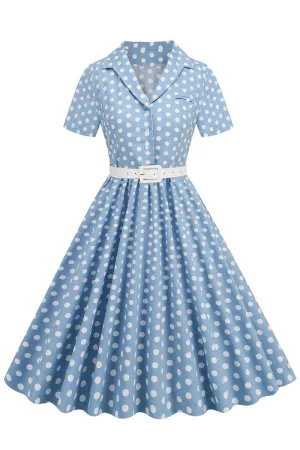 Hepburn Style V Neck Polka Dots 1950s Dresses