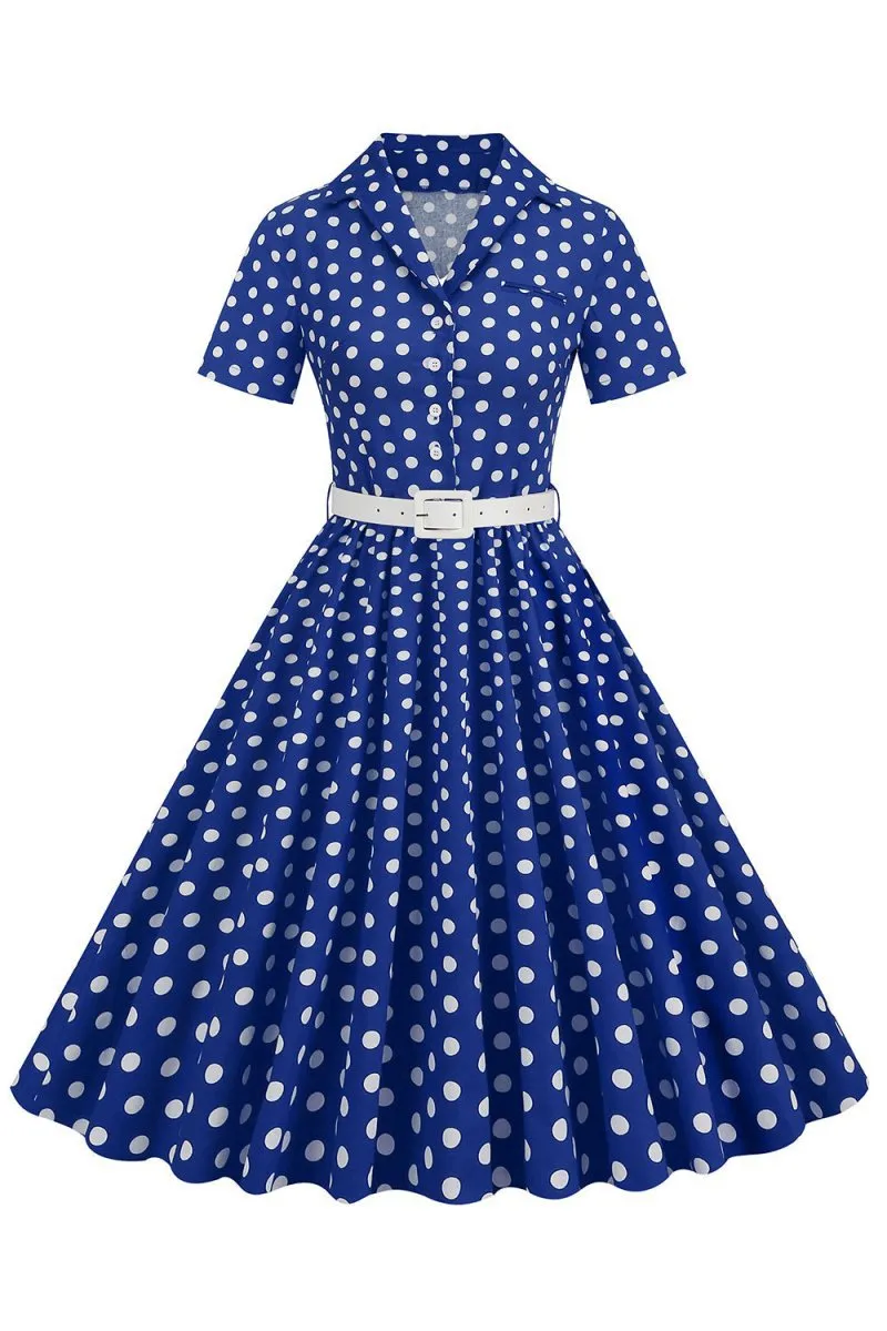 Hepburn Style V Neck Polka Dots 1950s Dresses