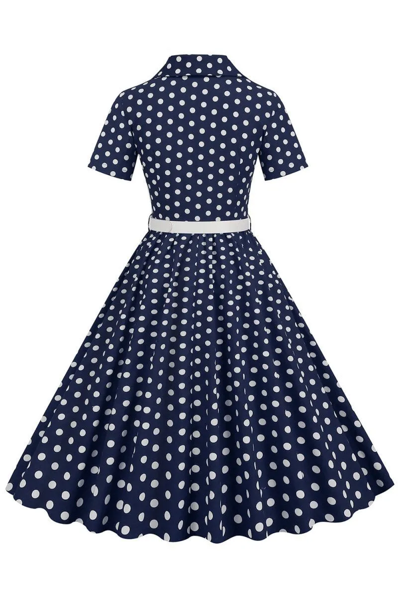 Hepburn Style V Neck Polka Dots 1950s Dresses
