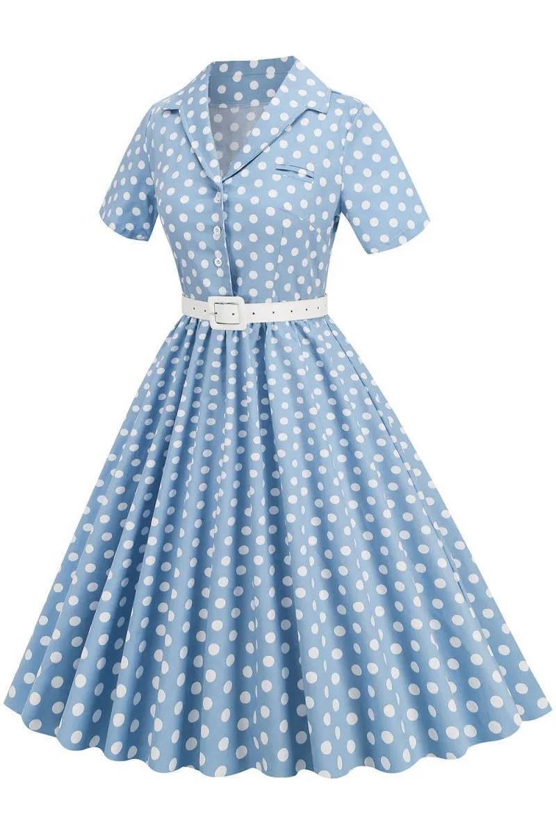 Hepburn Style V Neck Polka Dots 1950s Dresses