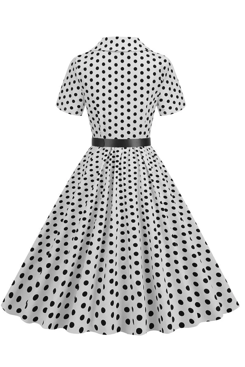Hepburn Style V Neck Polka Dots 1950s Dresses