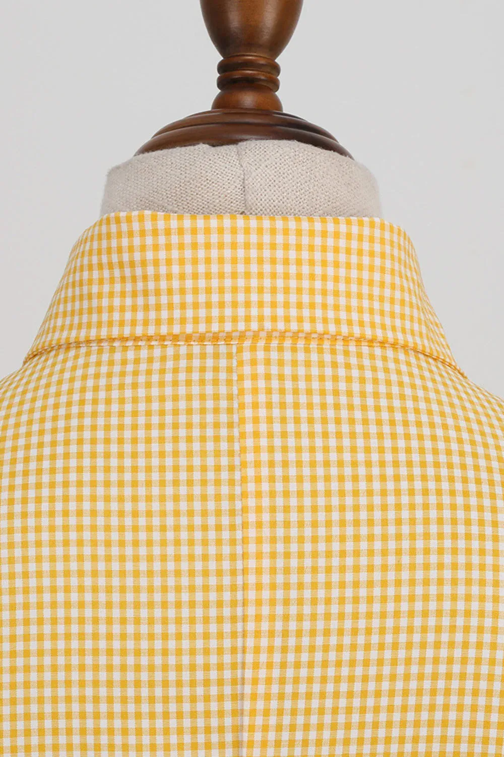 Hepburn Style Yellow Plaid Vintage Dress With Short Sleeves