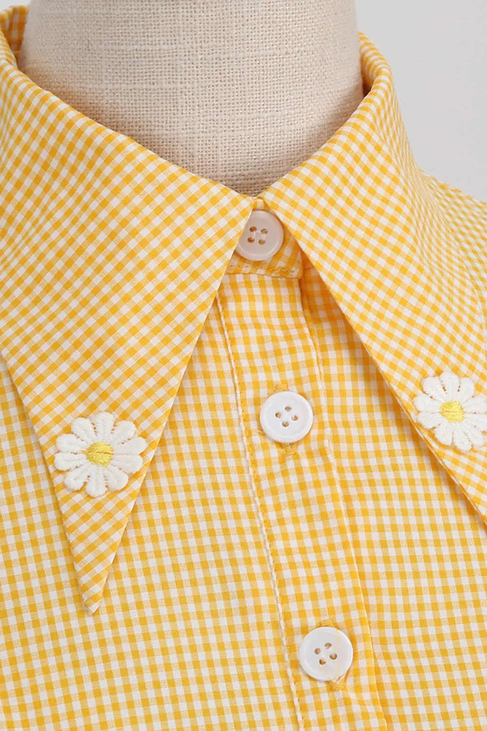Hepburn Style Yellow Plaid Vintage Dress With Short Sleeves