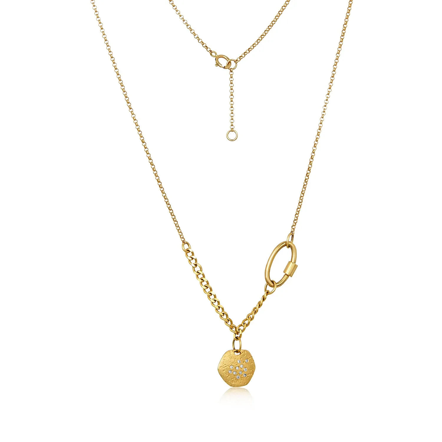 Hexagon Diamond Carabiner Clasp Necklace