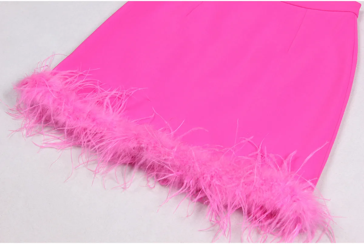 High Ostrich Feather Long Sleeve Slim Fit Office Women Business Skirt Sets