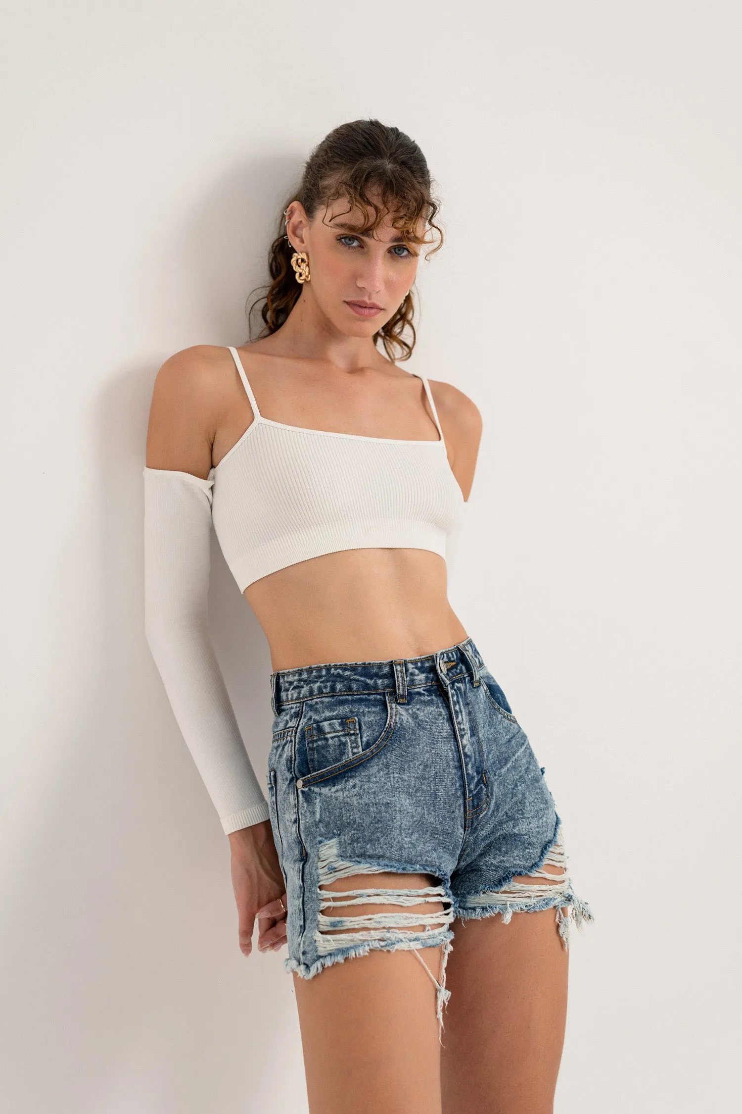 High Waist Blue Ripped Shorts