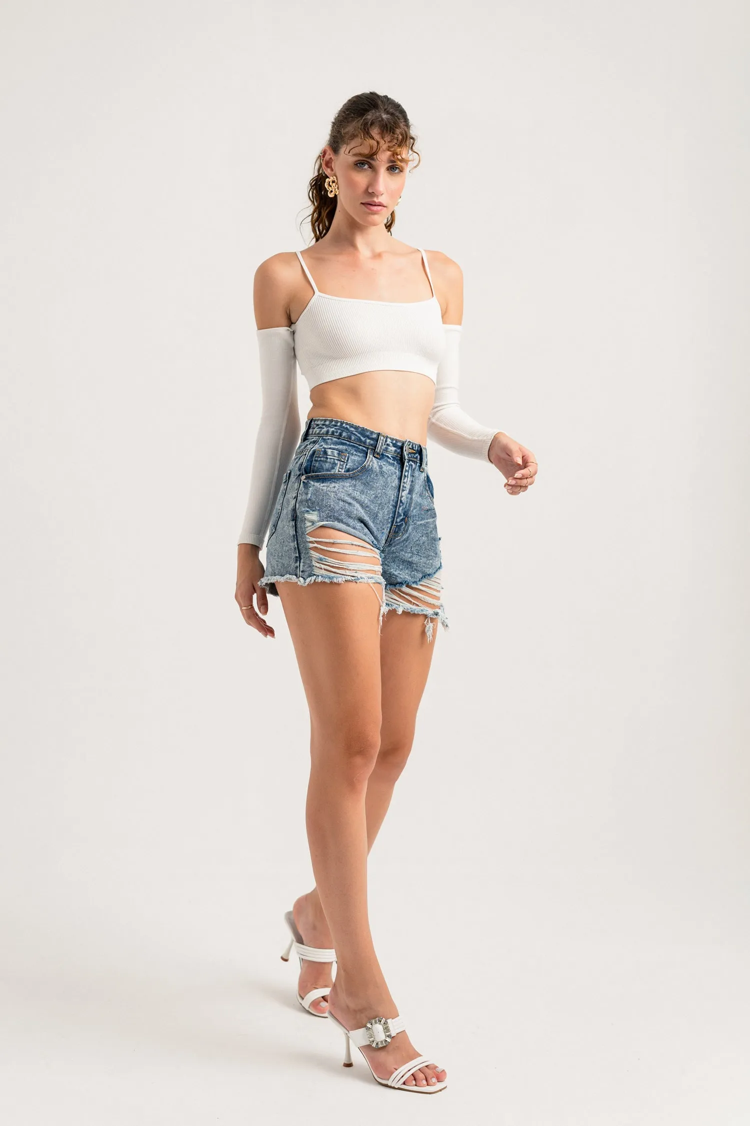 High Waist Blue Ripped Shorts