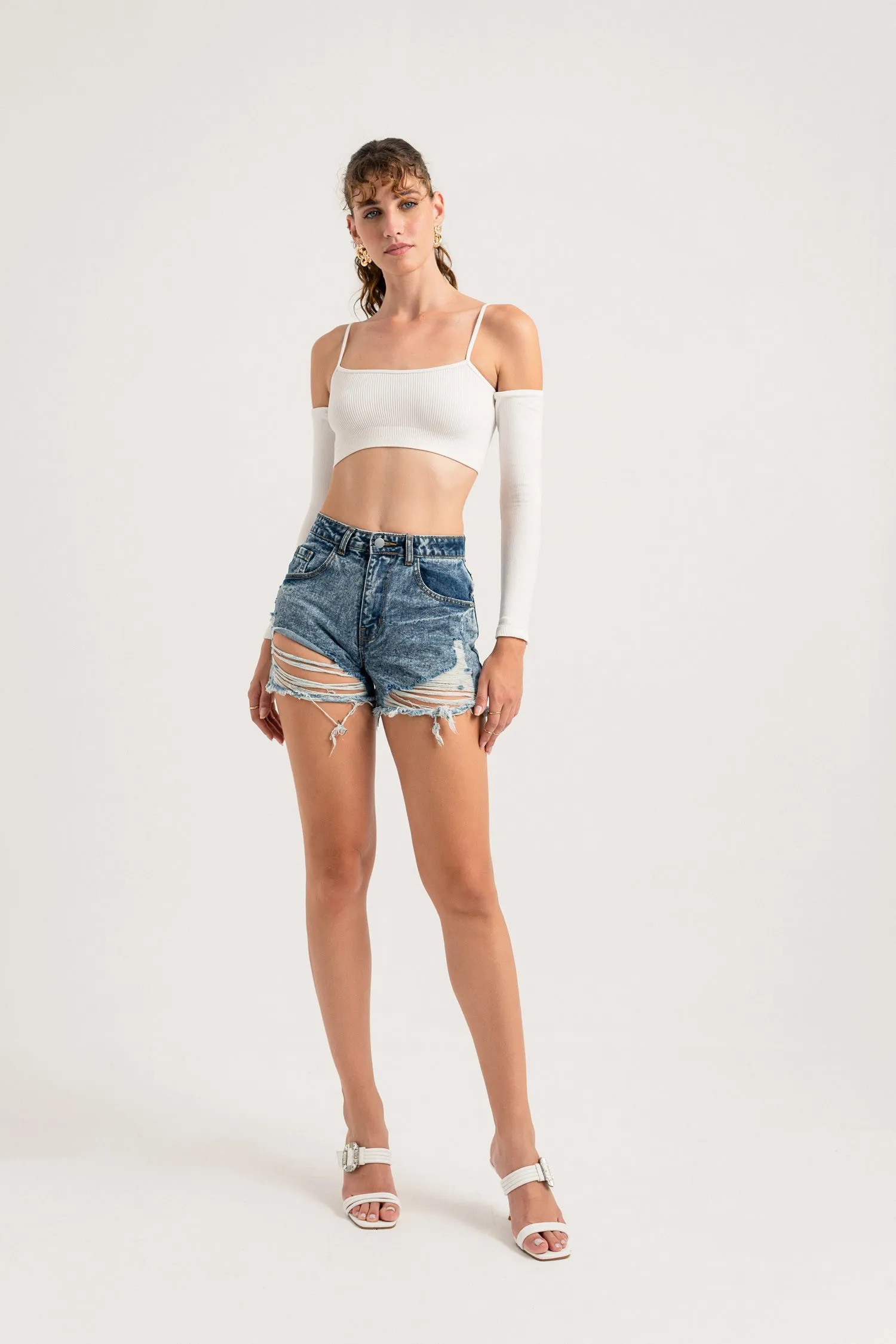 High Waist Blue Ripped Shorts
