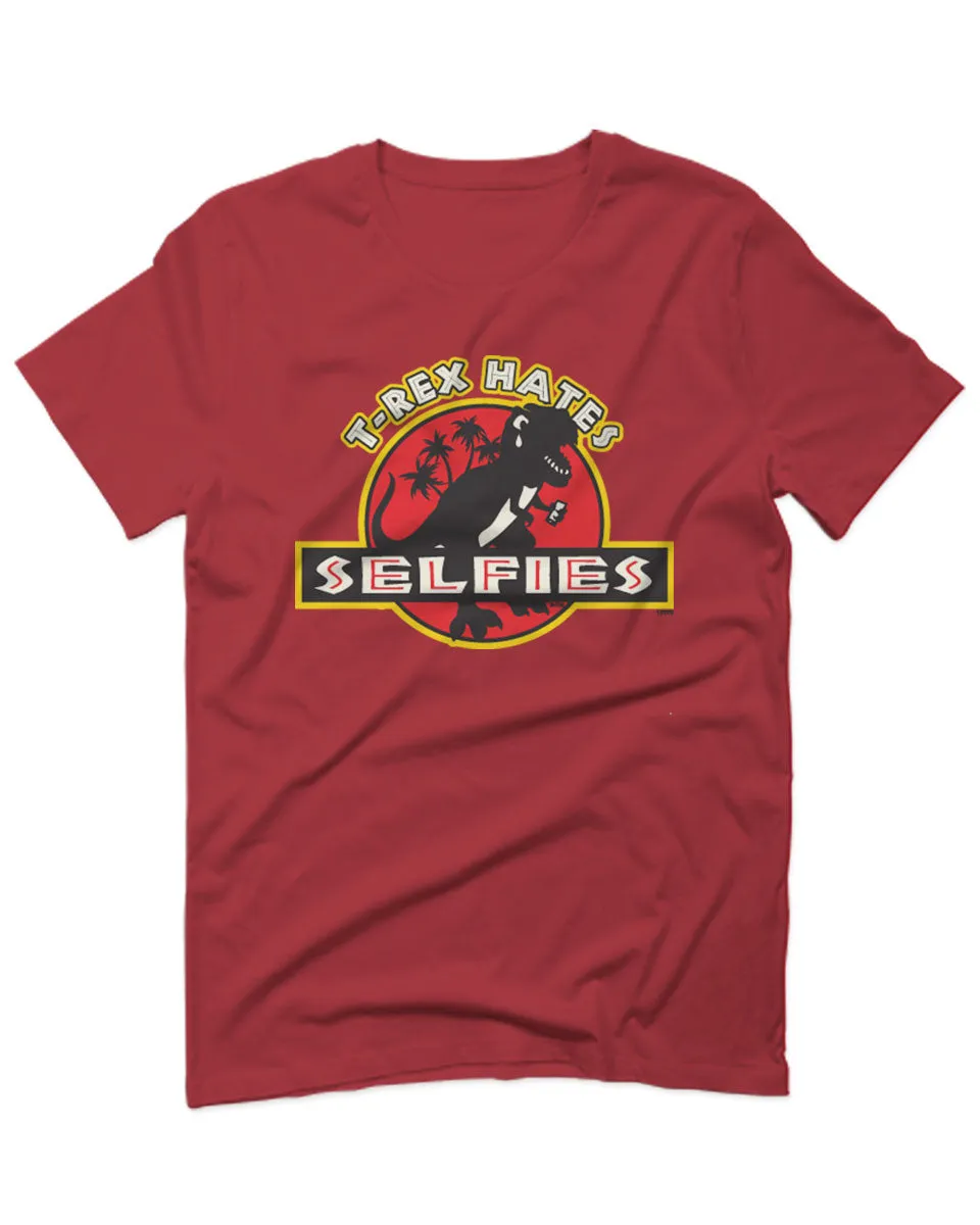 Hilarious Funny Cool Graphic T Rex Dinosaur Hates Selfies no Like For men T Shirt