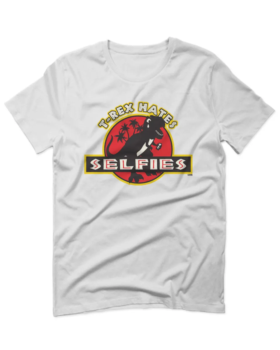 Hilarious Funny Cool Graphic T Rex Dinosaur Hates Selfies no Like For men T Shirt