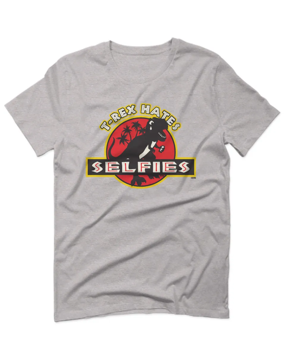 Hilarious Funny Cool Graphic T Rex Dinosaur Hates Selfies no Like For men T Shirt