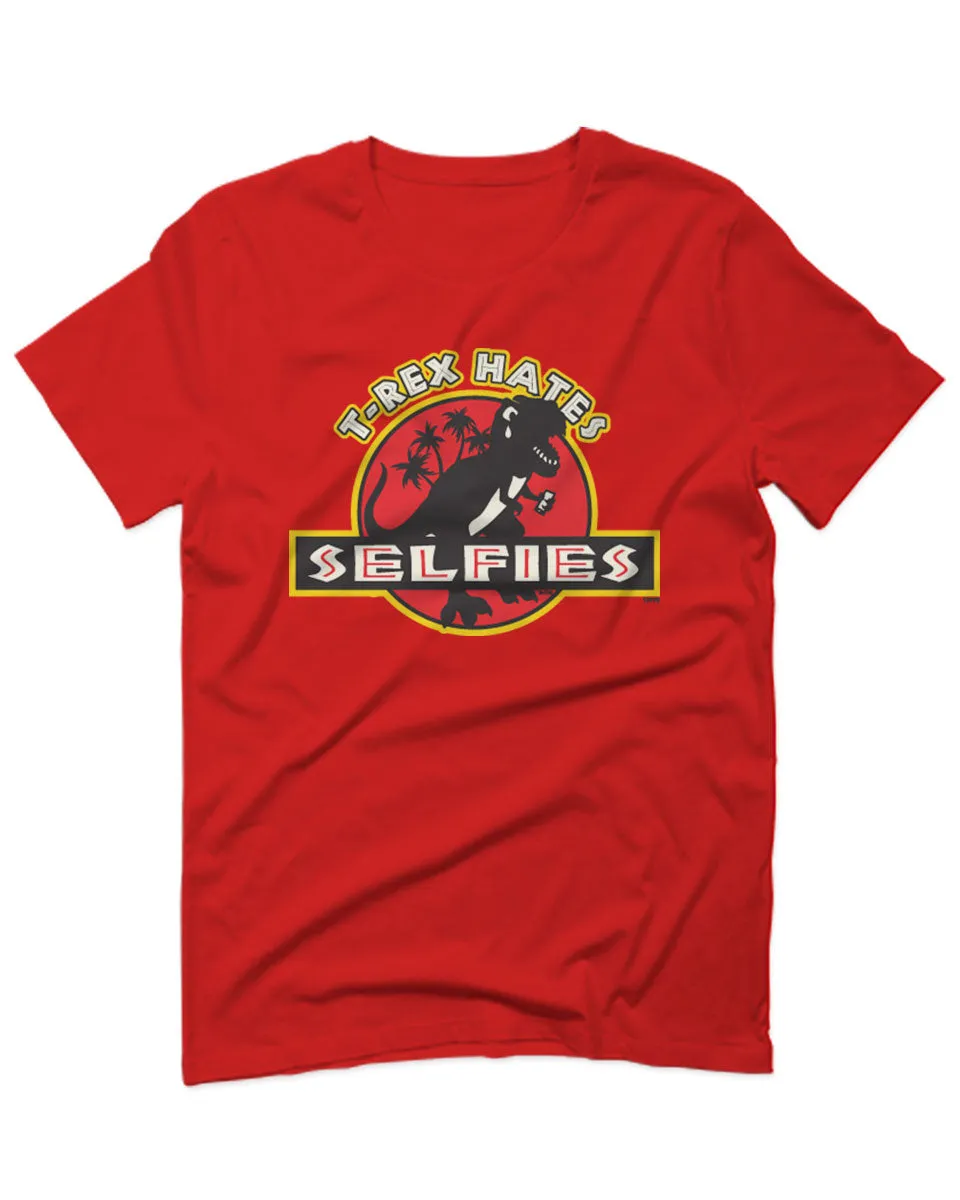 Hilarious Funny Cool Graphic T Rex Dinosaur Hates Selfies no Like For men T Shirt