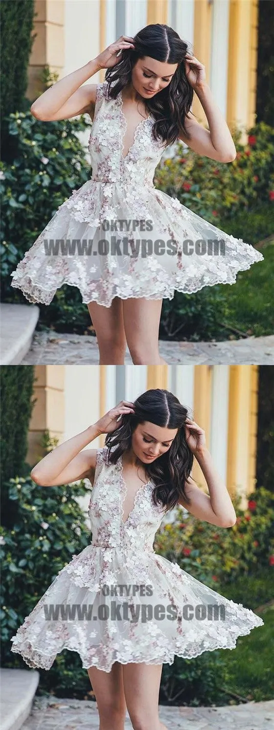 Homecoming Dress, Tulle A-line V-neck Short Prom Dress Party Dress, TYP0690