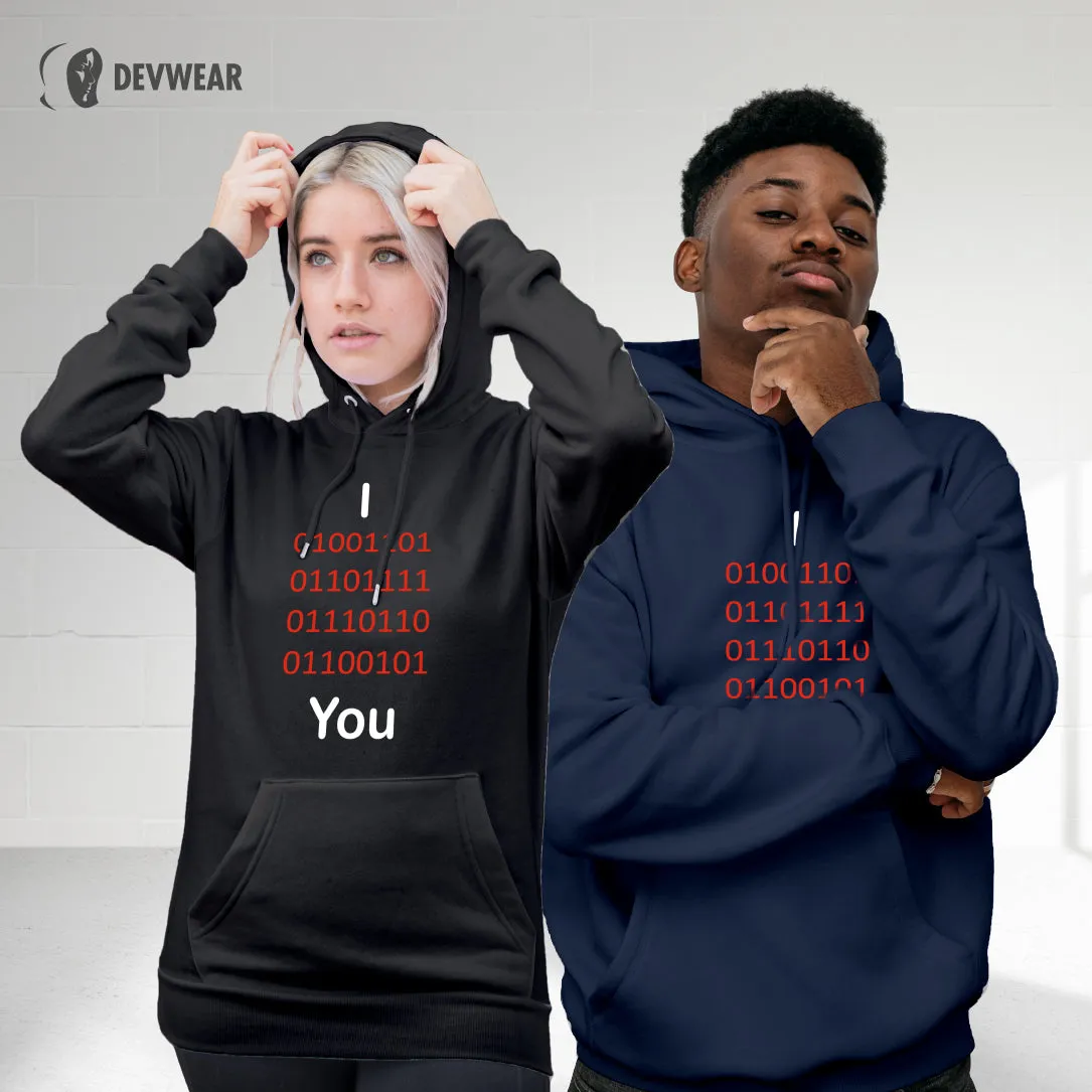 HOODIE I LOVE YOU SOFTWARE DEVELOPER BINARY