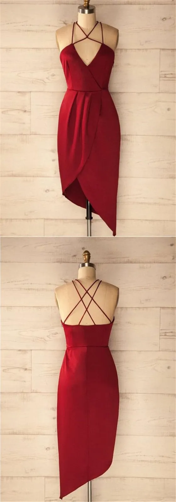 Hot selling Spaghetti Straps V-neck Simple Cheap Red Homecoming Dresses, TYP1108