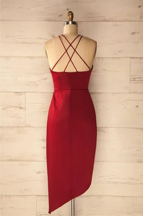 Hot selling Spaghetti Straps V-neck Simple Cheap Red Homecoming Dresses, TYP1108