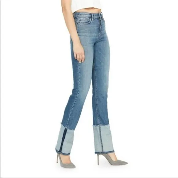 Hudson Holly Straight Leg Reverse Hem High Waist Jeans In Mimic NWT