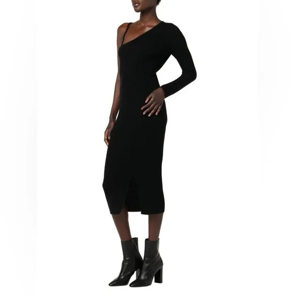 Hudson Jeans Merino Wool One Shoulder Dress Maxi in Black