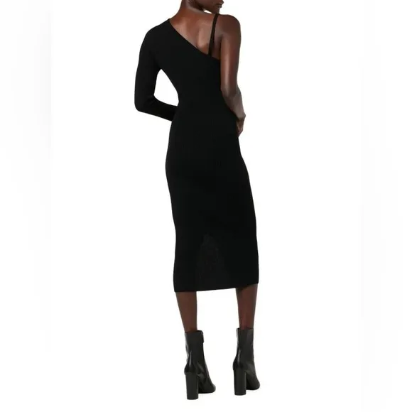 Hudson Jeans Merino Wool One Shoulder Dress Maxi in Black