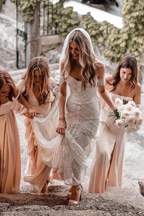 Ivory Rustic Boho Lace Sweetheart Neck Beach Wedding Dresses, Bridal Dress, SW272