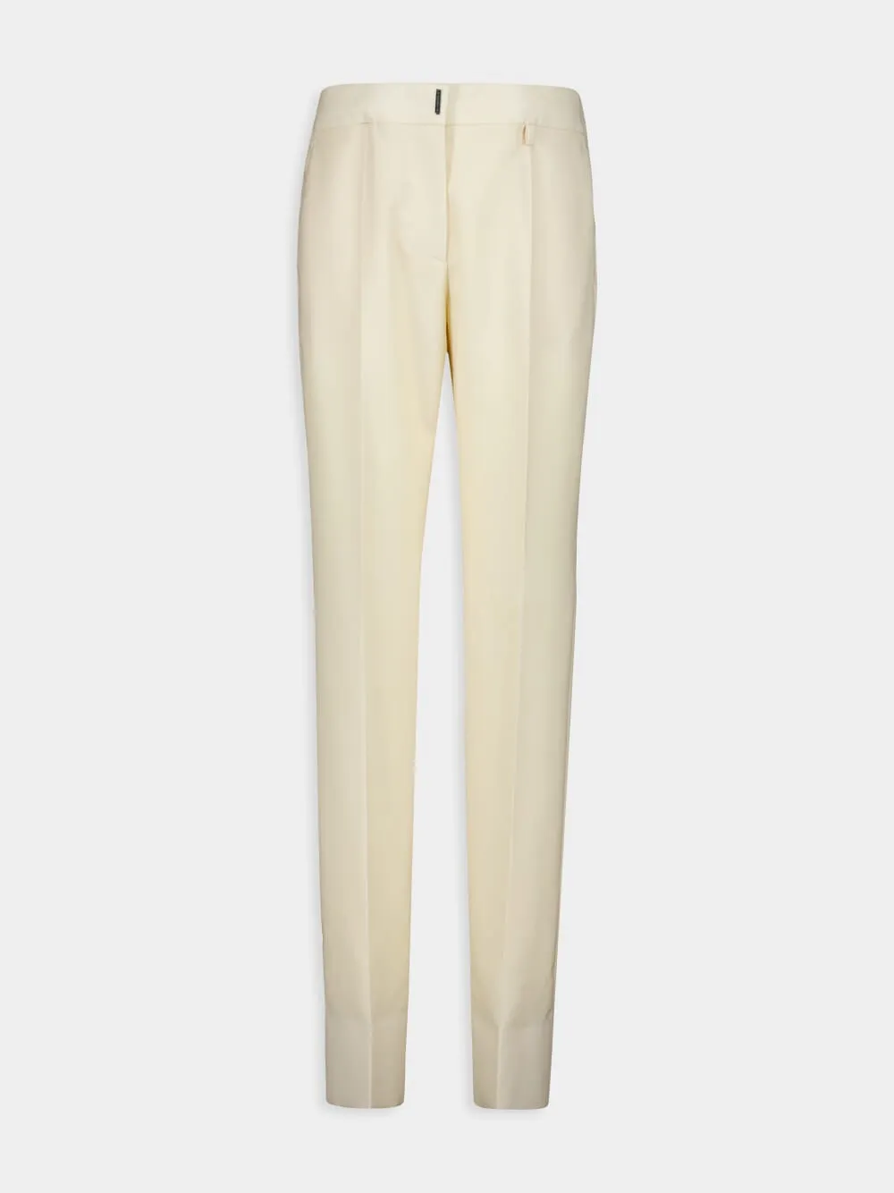 Ivory Wool Straight-Leg Tailored Trousers