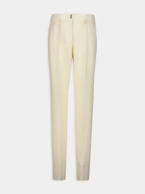 Ivory Wool Straight-Leg Tailored Trousers