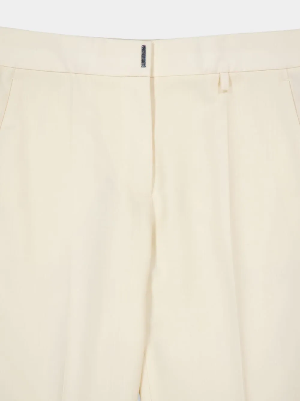 Ivory Wool Straight-Leg Tailored Trousers
