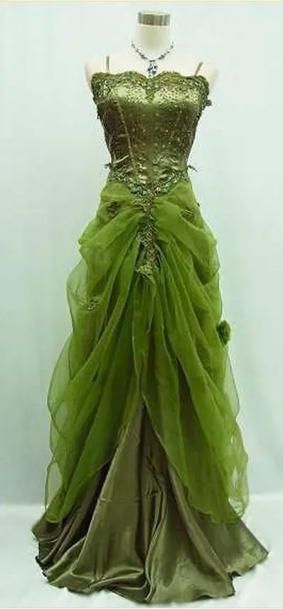 JazzHer Vintage A line Spaghetti Straps Green Tulle Beads Prom Dresses Long Evening Dress (PRE-ORDER)