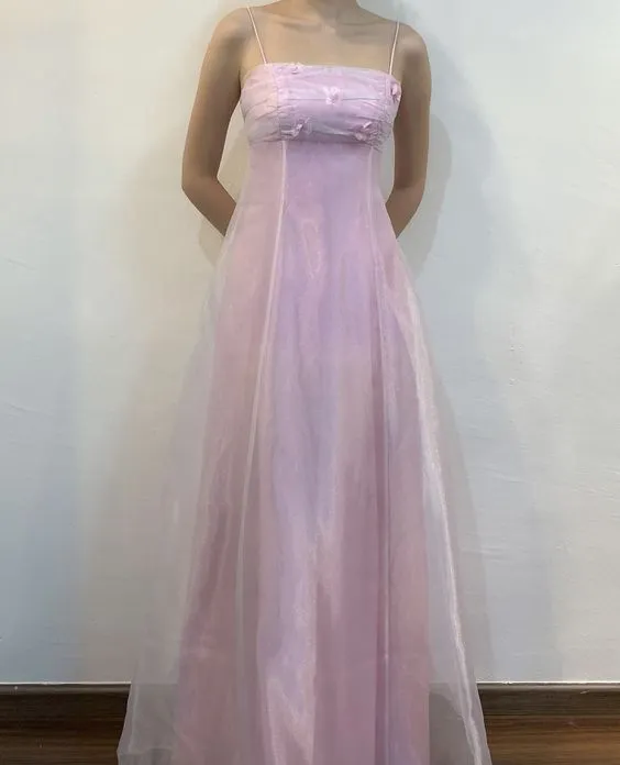 JazzHer Vintage A Line Spaghetti Straps s Pink Tulle Prom Dresses Evening Gowns (PRE-ORDER)