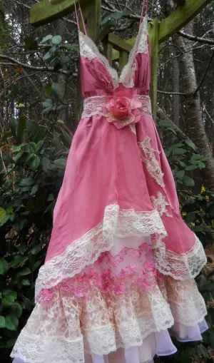 JazzHer Vintage Ball Gown Spaghetti Straps Pink Lace Floor Length Prom Dresses Satin Evening Dress (PRE-ORDER)