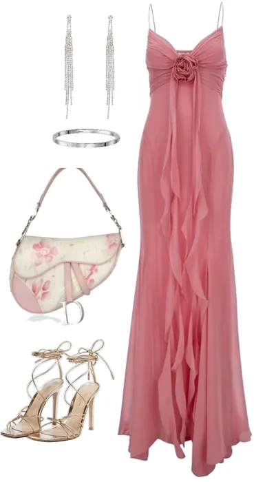 JazzHer Vintage Mermaid Spaghetti Straps s Pink Chiffon Prom Dresses Evening Gowns (PRE-ORDER)