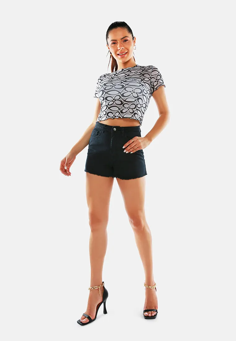 Jeans High Waist Raw Hem Shorts